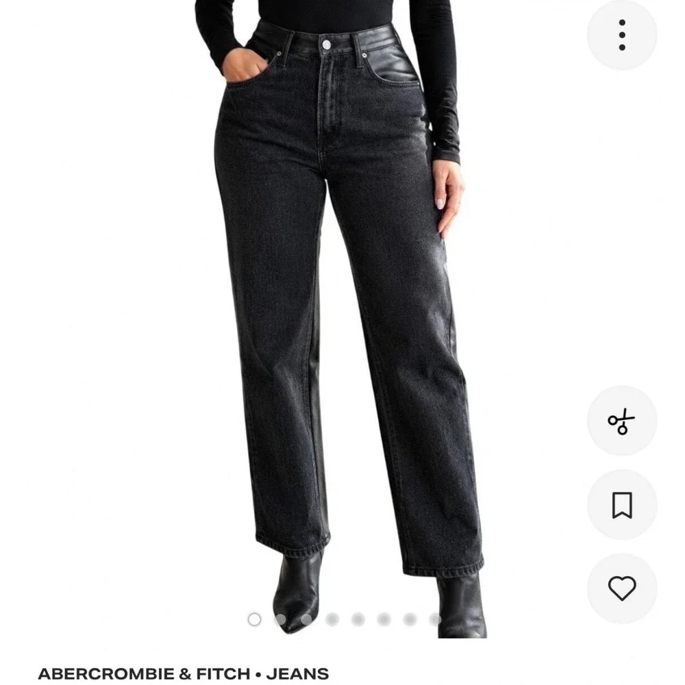 Abercrombie & Fitch 90s Relaxed Jean Leather Trim High Rise Black 29/8S Grunge